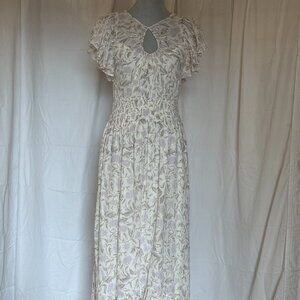 REBECCA TAYLOR Womens White Smocked Ruffled Lined Sheer Flutter Sleeve midi 2